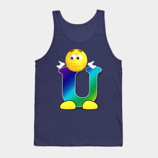 Letter U Alphabet Smiley Monogram Face Emoji Shirt for Men Women Kids Tank Top